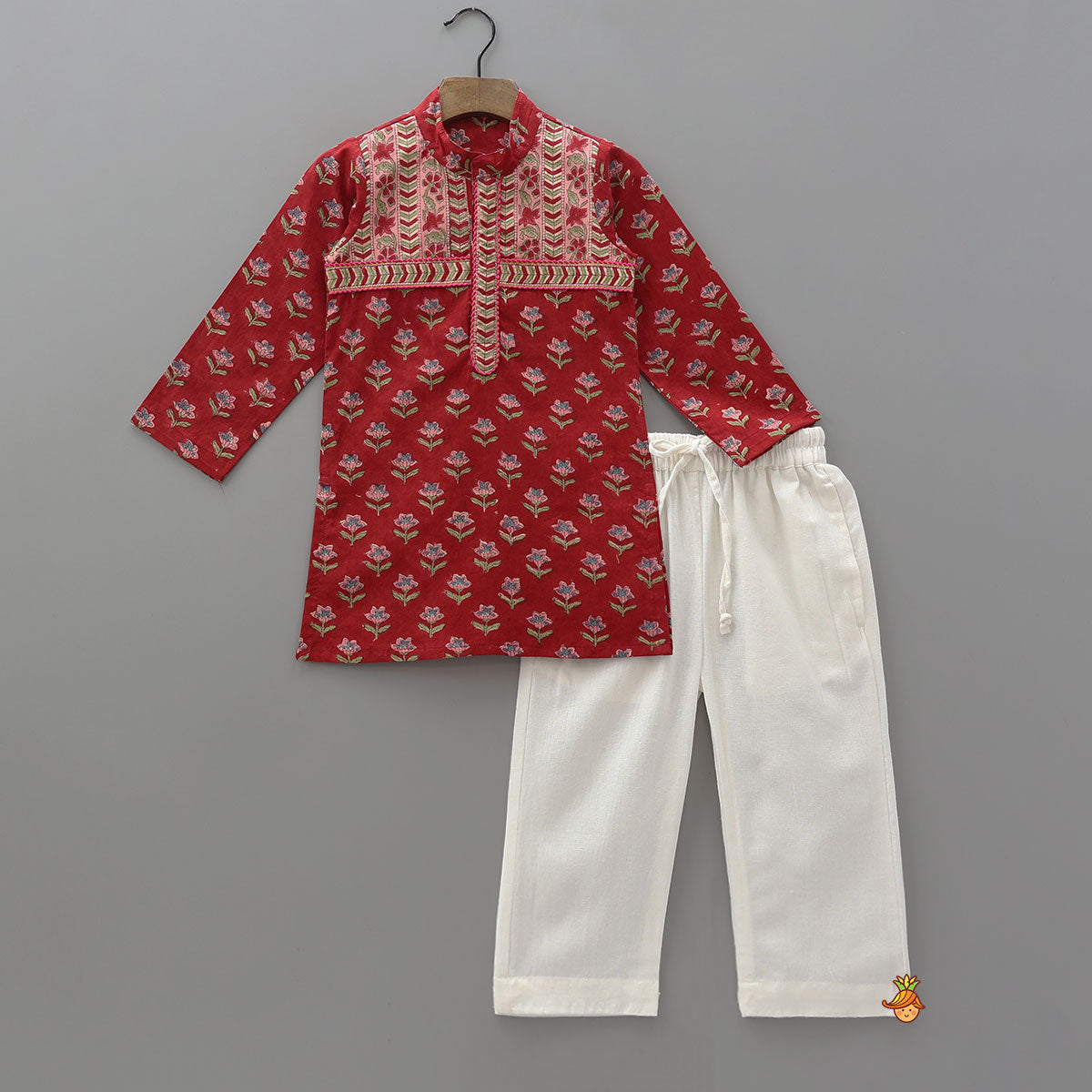 Floral Hand Block Printed Cotton Kurta With Pyjama