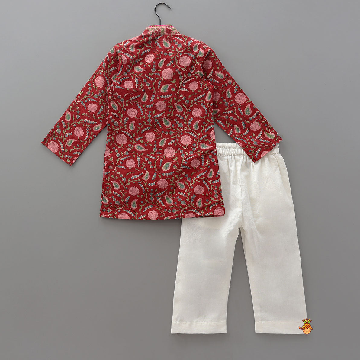 Floral Hand Block Printed Cotton Kurta With Pocket Detail Pyjama
