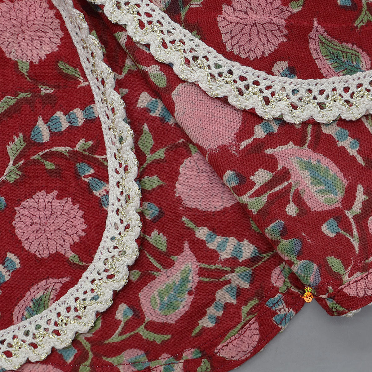Hand Block Floral Printed Cotton Kurti With Sharara And Contrasting Dupatta
