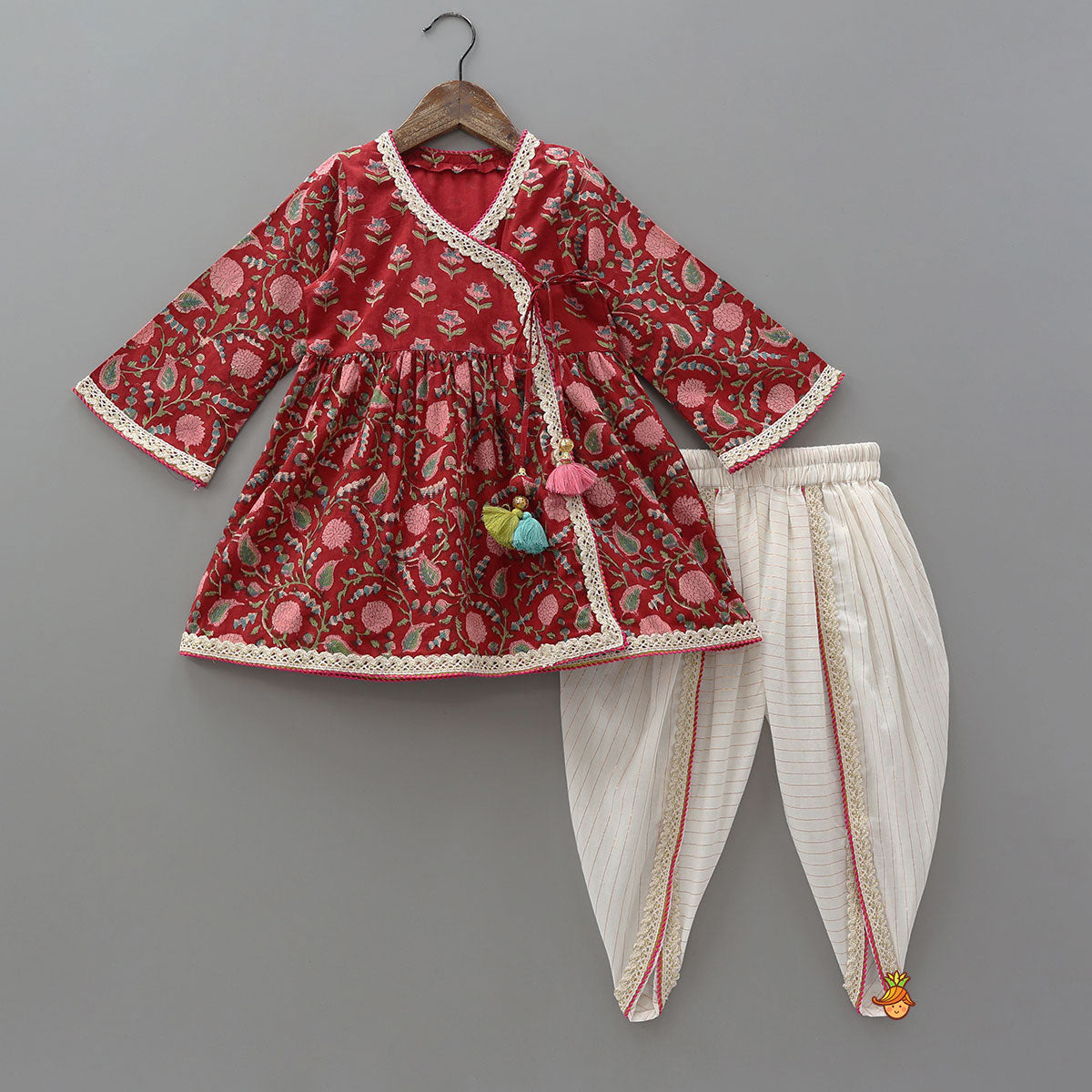 Elegant Floral Angarkha Kurti And Tulip Pant