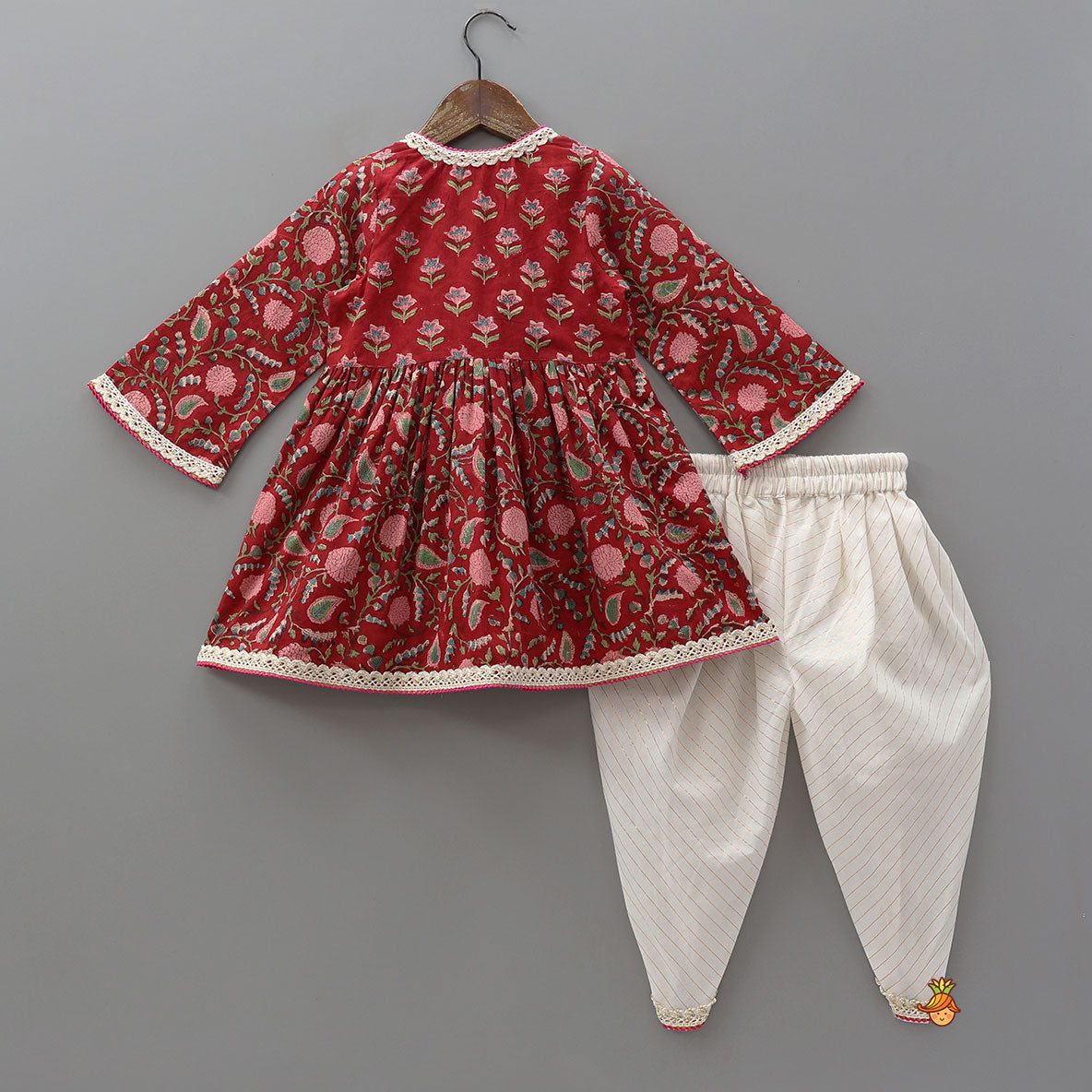 Elegant Floral Angarkha Kurti And Tulip Pant