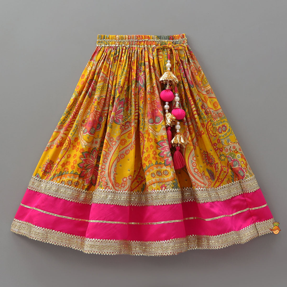 Lace Detailed Top With Paisley Printed Lehenga And Dupatta