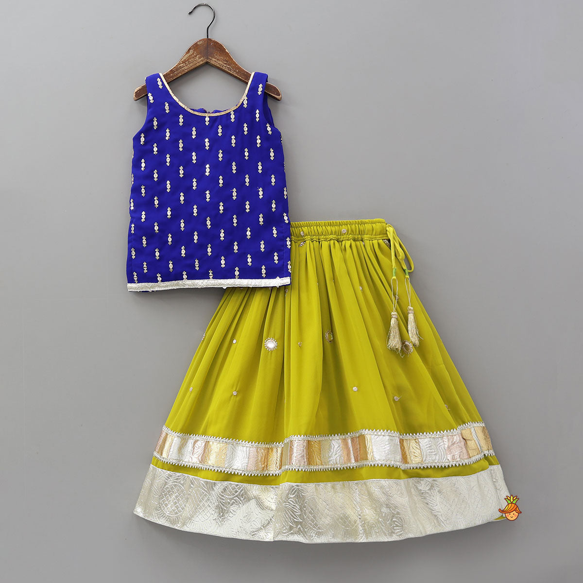Sequin Embroidered Kurti And Faux Mirror Work Lehenga