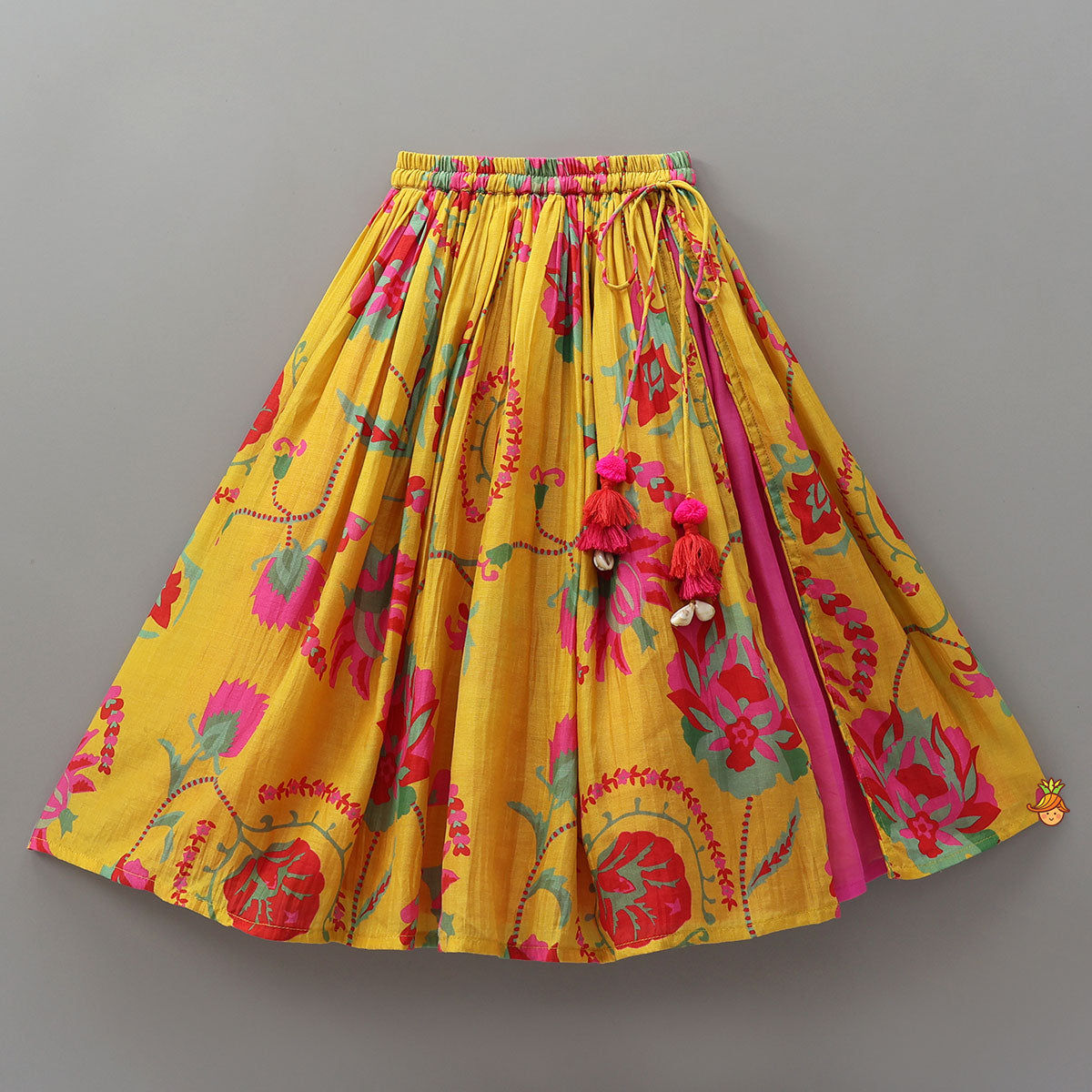 Floral Printed Angrakha Style Crop Top With Layered Lehenga