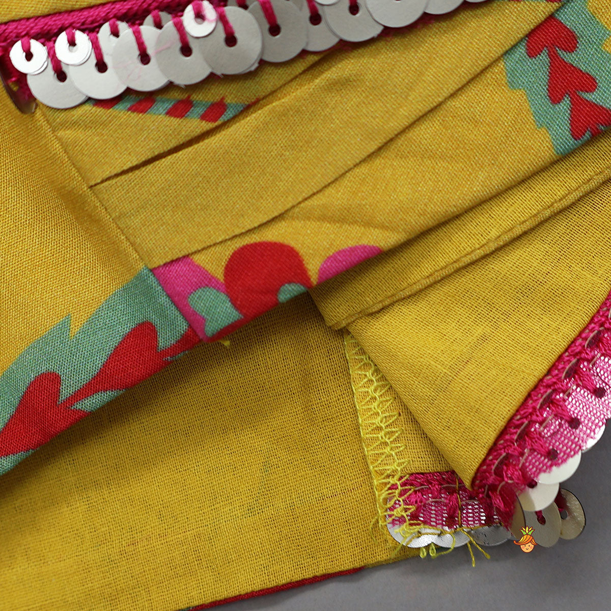 Floral Printed Angrakha Style Crop Top With Layered Lehenga