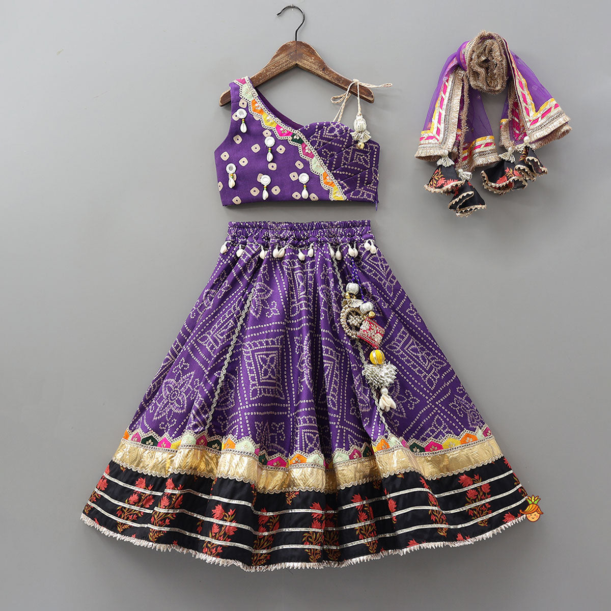 Stylish Bandhani Printed Festive Crop Top And Lehenga