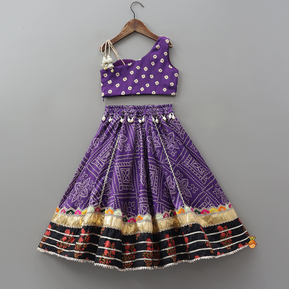 Stylish Bandhani Printed Festive Crop Top And Lehenga