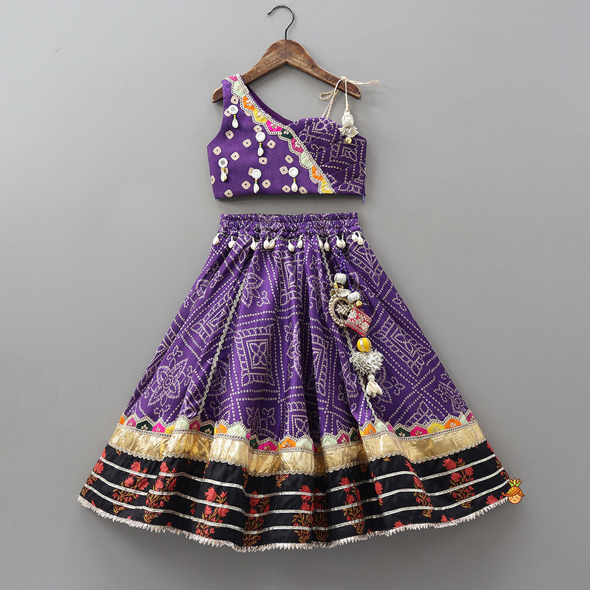 Stylish Bandhani Printed Festive Crop Top And Lehenga