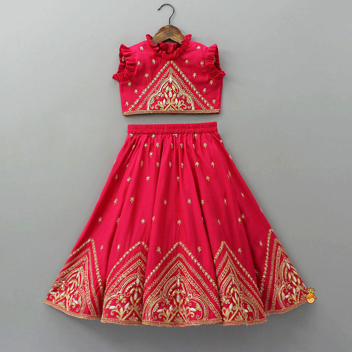 Zari Embroidered Ruffled Top With Flared Lehenga