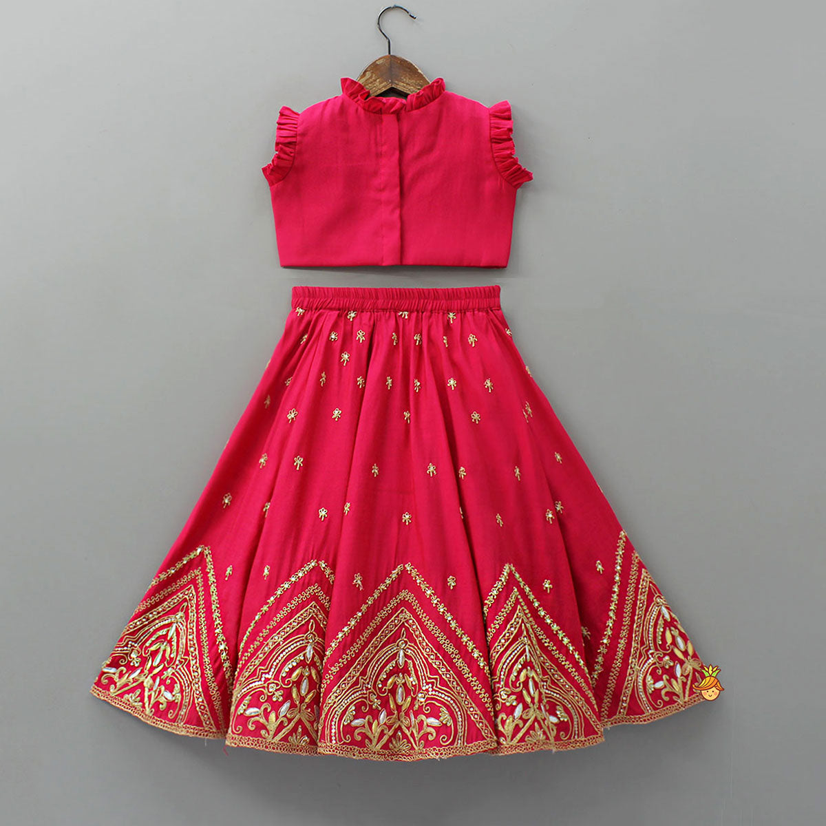 Zari Embroidered Ruffled Top With Flared Lehenga