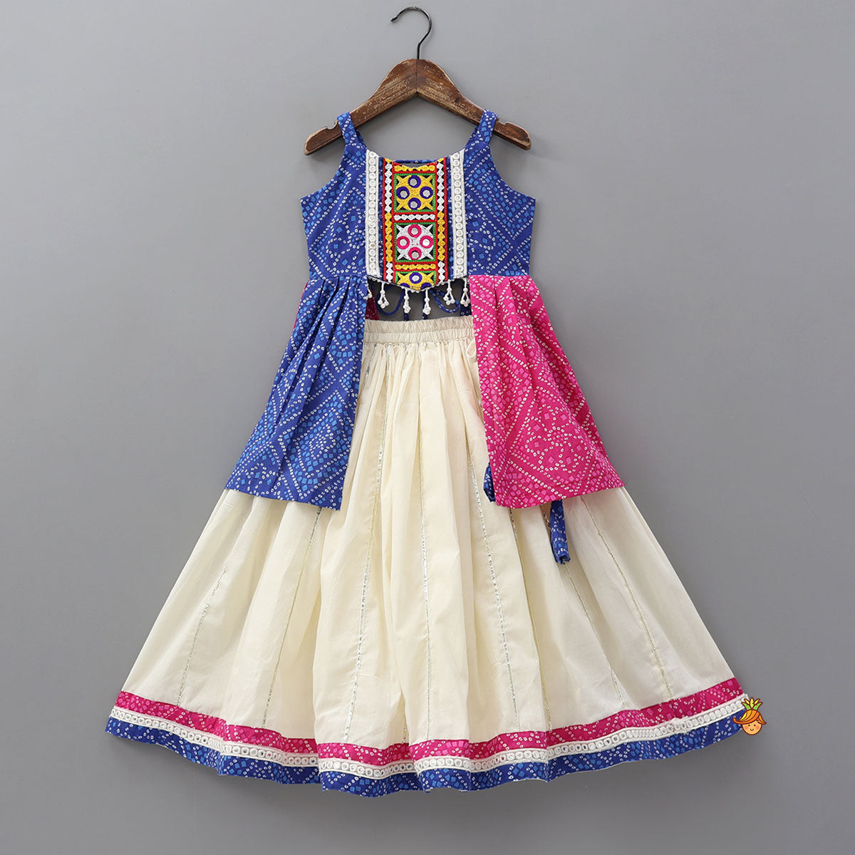 Bandhani Print Embroidered Crop Top With Flared Lehenga