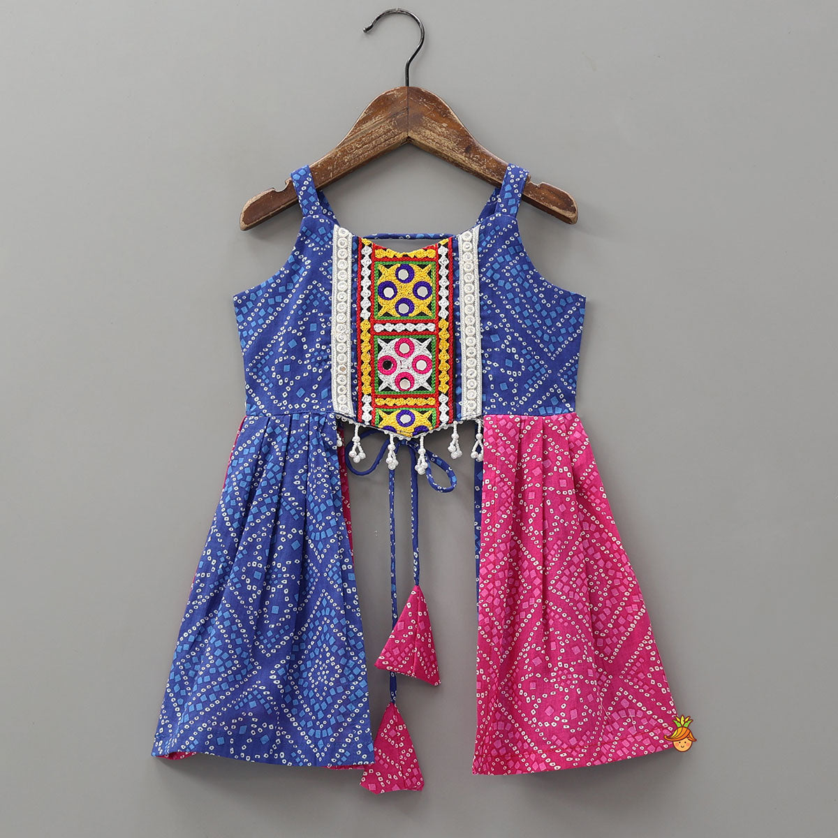 Bandhani Print Embroidered Crop Top With Flared Lehenga