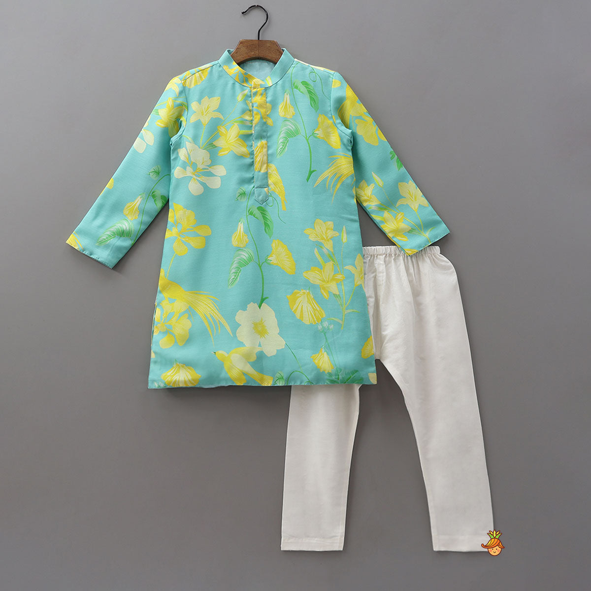 Vibrant Floral And Bird Printed Kurta With Pyjama