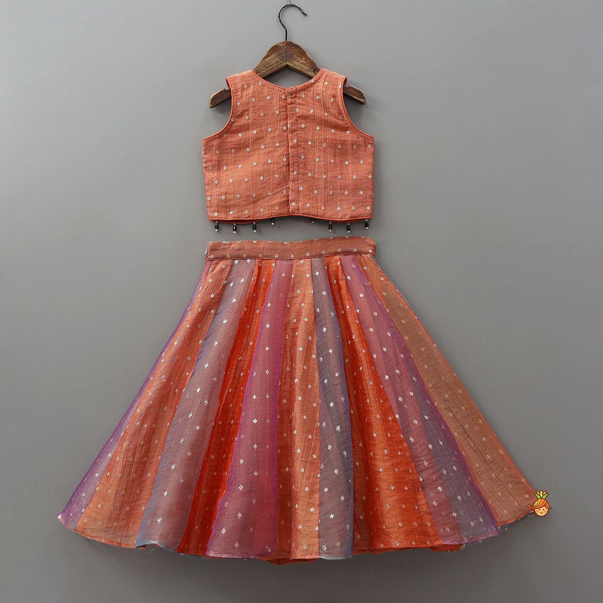 Statement Beaded Top And Lace Detailed Panelled Lehenga With Dupatta And Matching Potli Bag