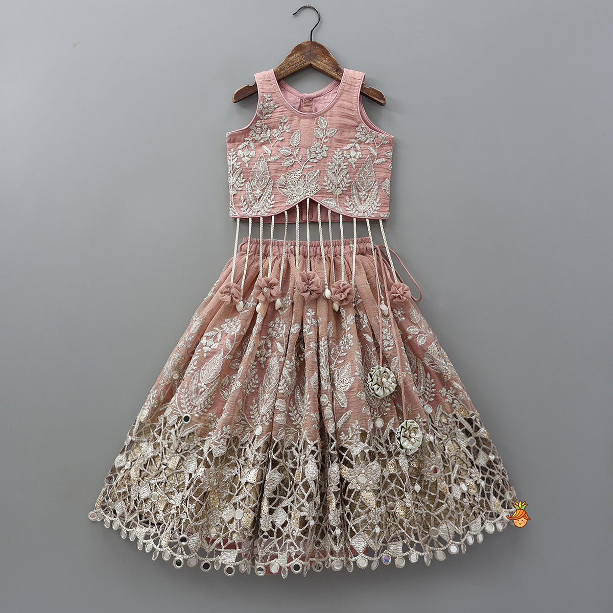 Statement Tassels Detailed Top With Cutwork Embroidered Lehenga