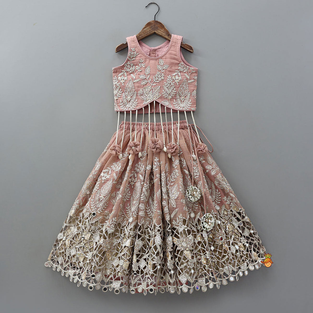 Statement Tassels Detailed Top With Cutwork Embroidered Lehenga