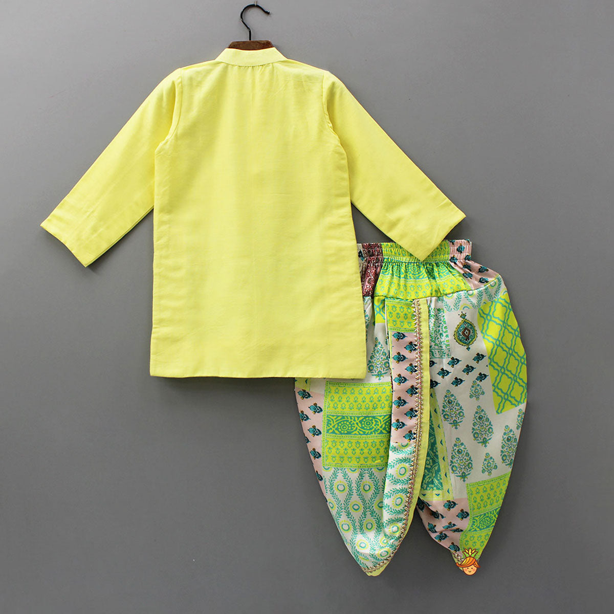 Gota Lace Front Placket Kurta And Printed Dhoti