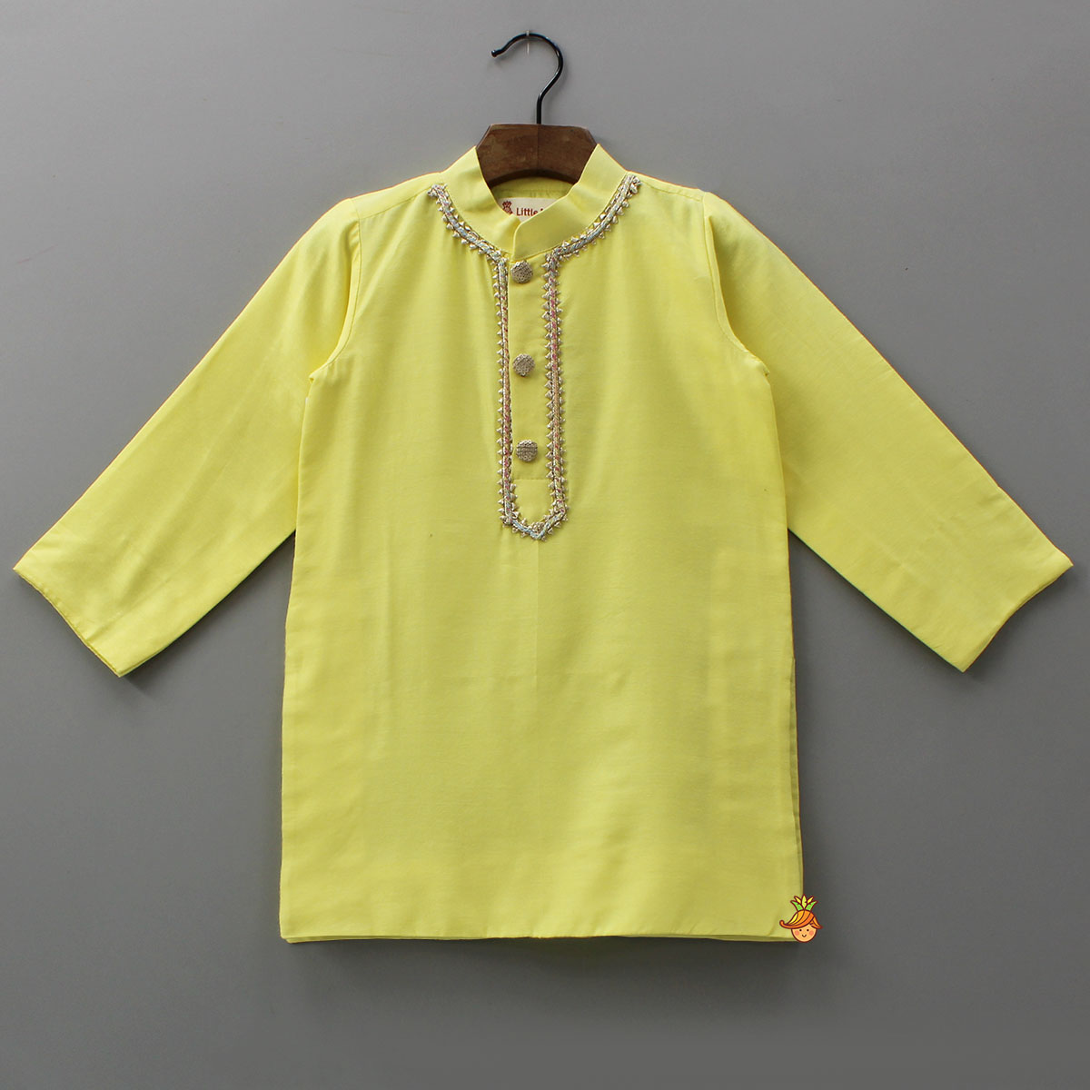 Gota Lace Front Placket Kurta And Printed Dhoti