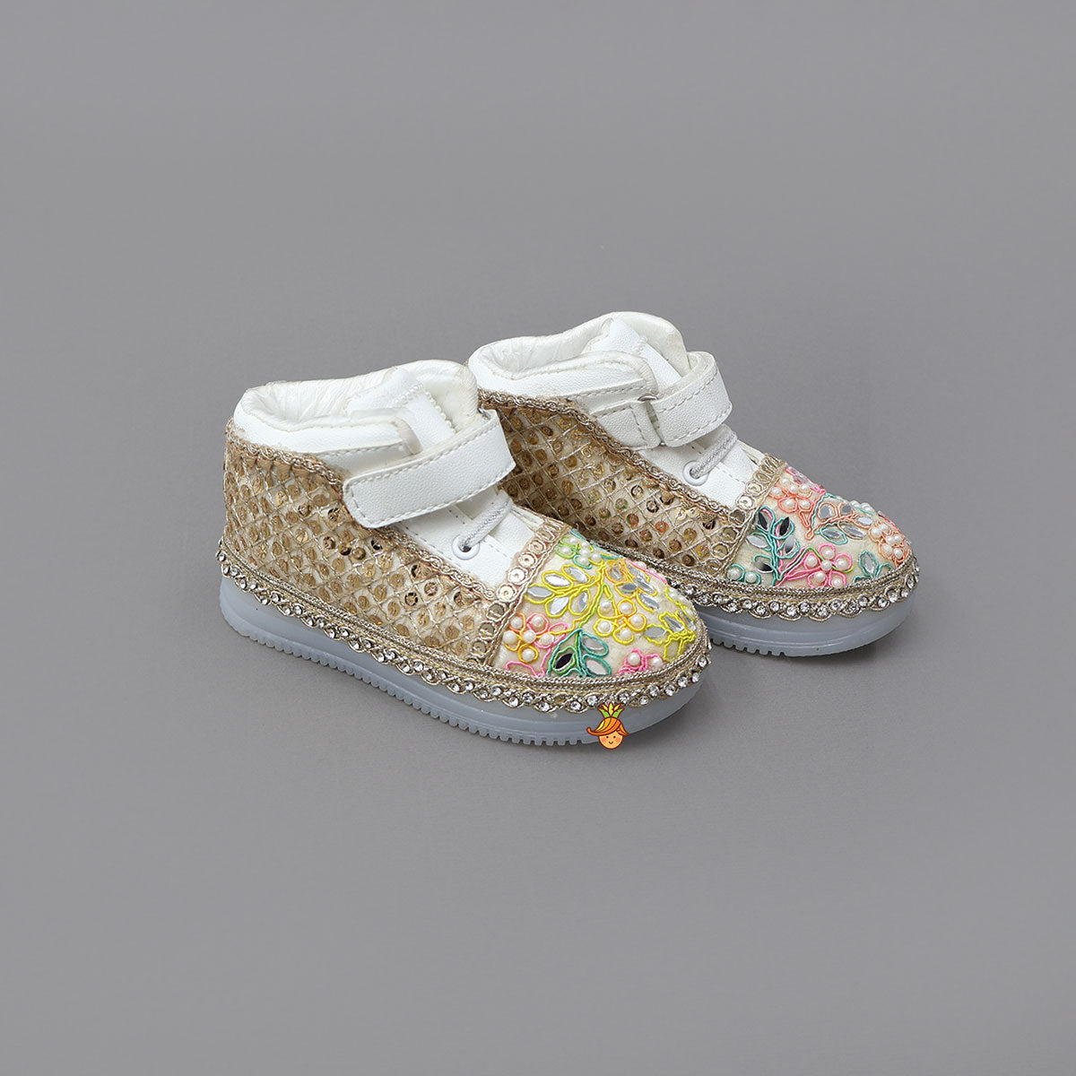 Festive Floral Embroidered Lace Fashionable Shoes With Mirror Detailing