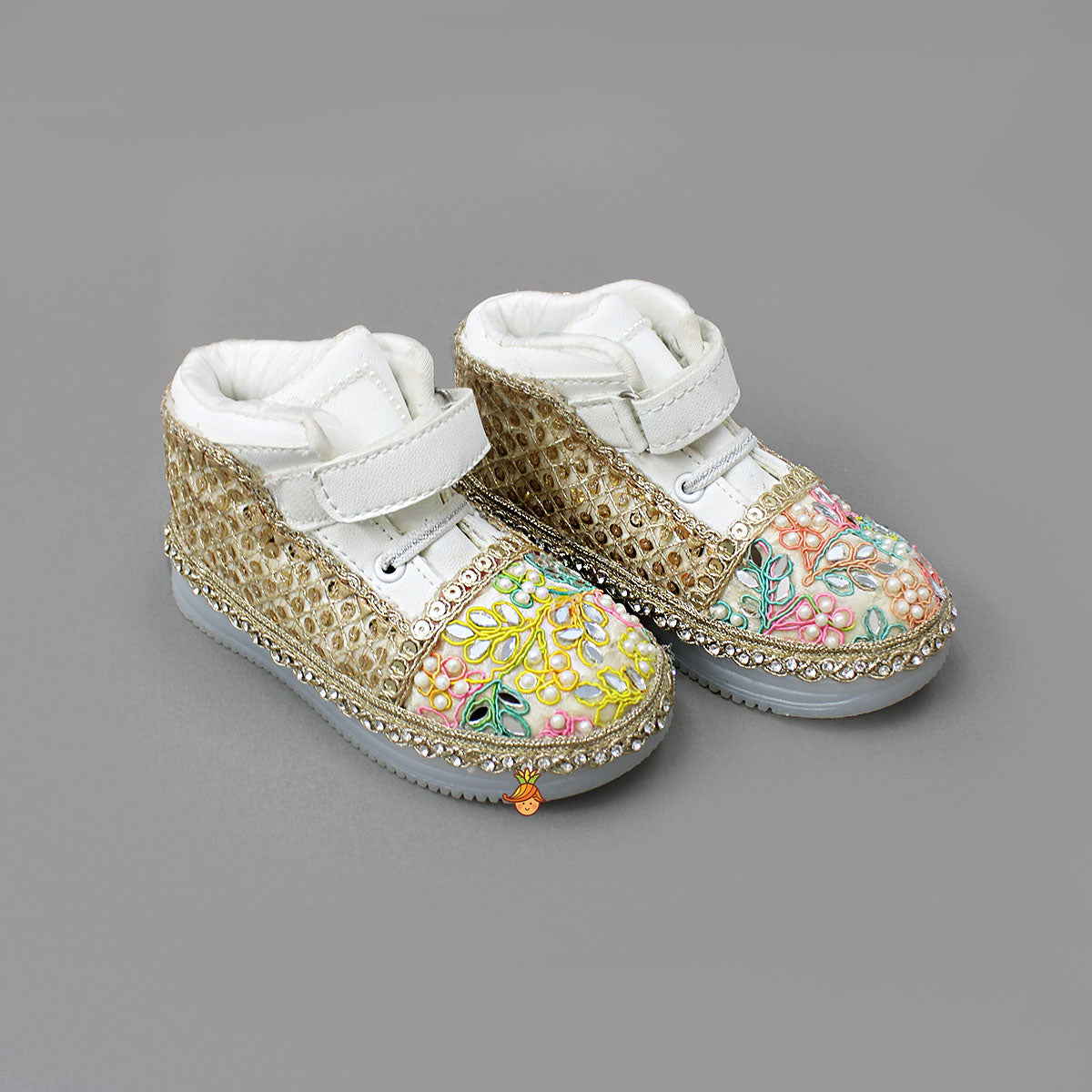 Festive Floral Embroidered Lace Fashionable Shoes With Mirror Detailing