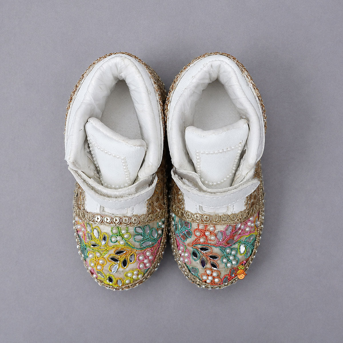 Festive Floral Embroidered Lace Fashionable Shoes With Mirror Detailing
