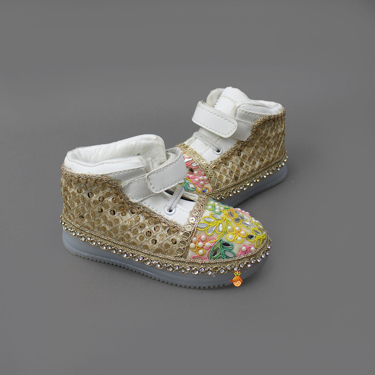 Festive Floral Embroidered Lace Fashionable Shoes With Mirror Detailing