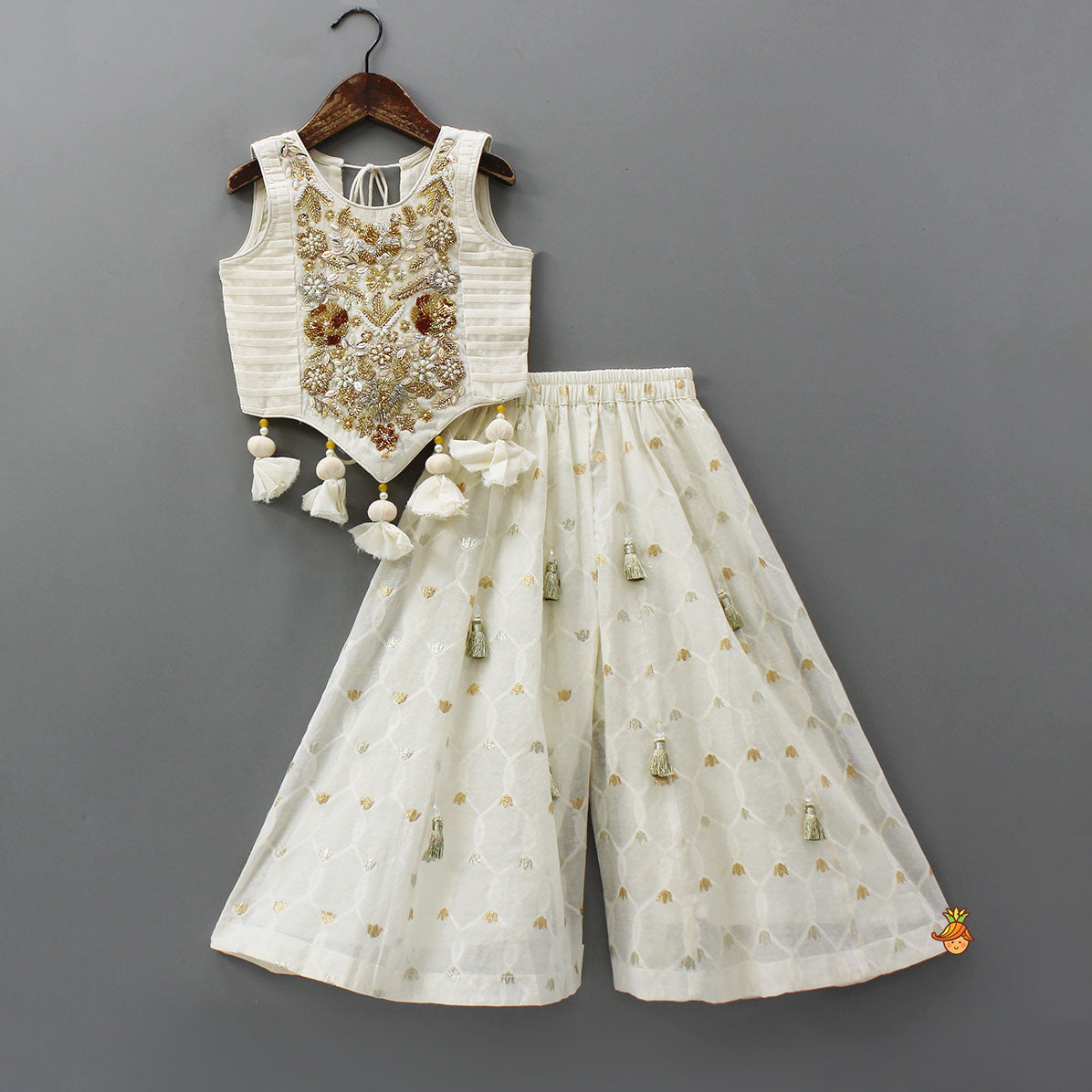 Stunning Tassel Detailed Floral Embroidery Top With Palazzo