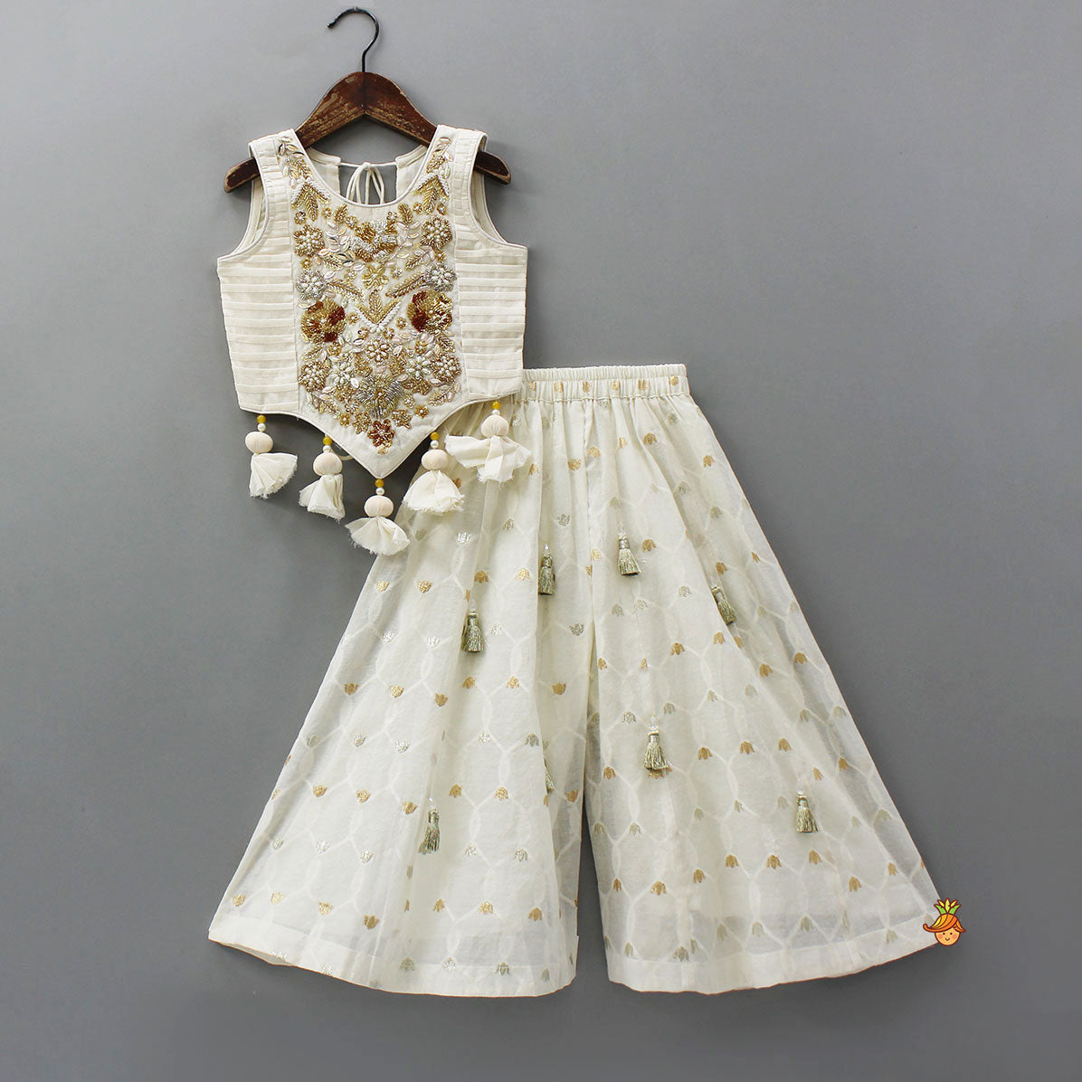 Stunning Tassel Detailed Floral Embroidery Top With Palazzo