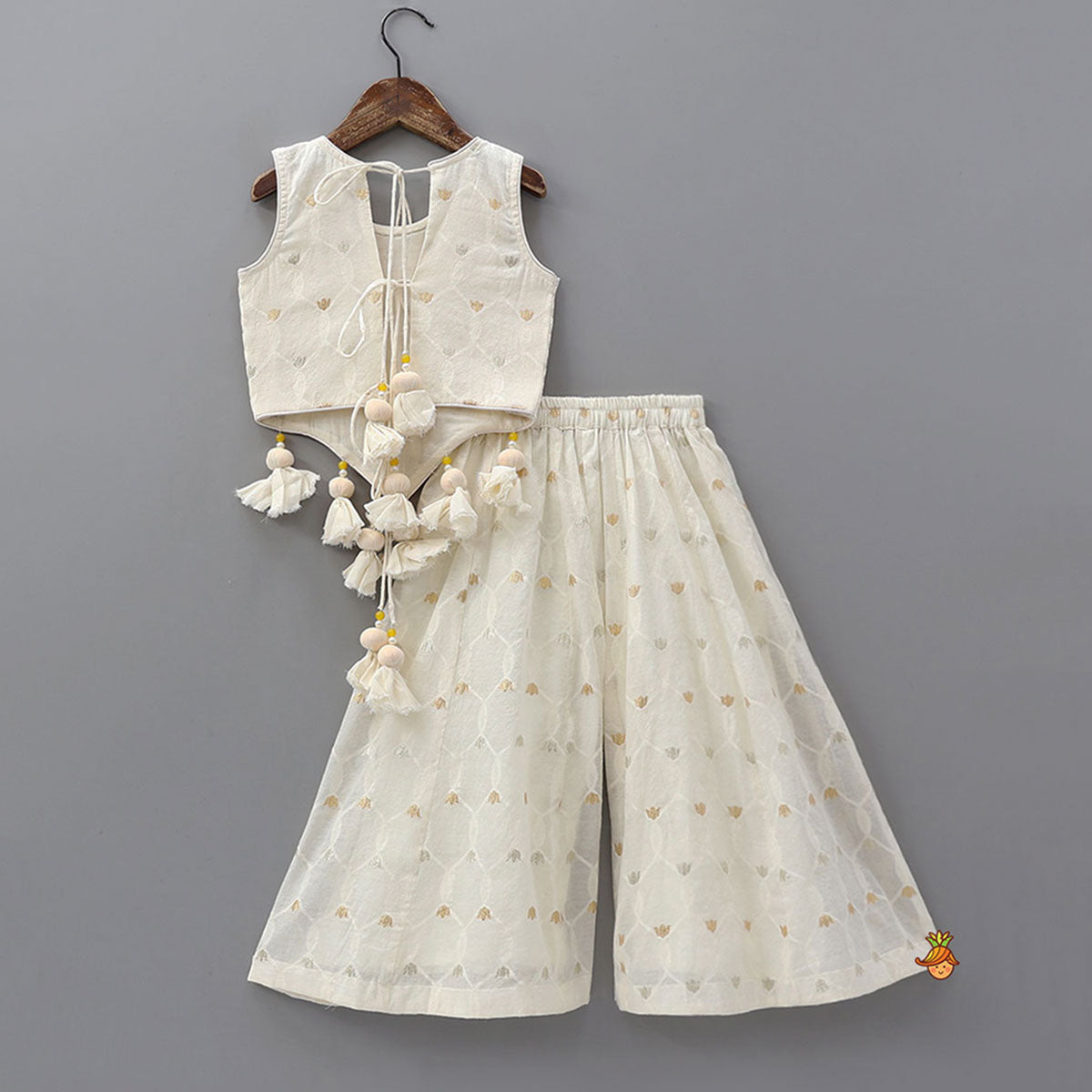Stunning Tassel Detailed Floral Embroidery Top With Palazzo