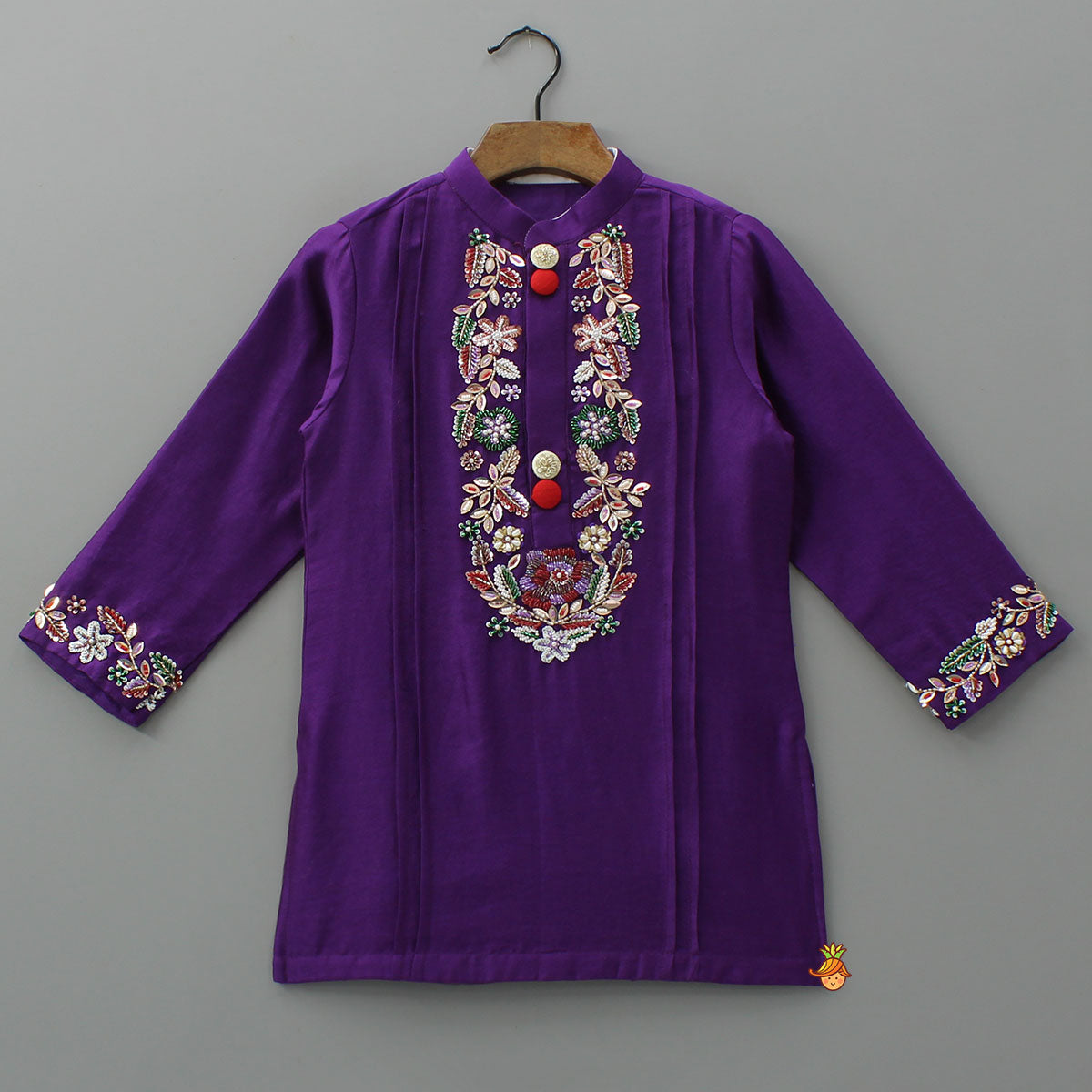 Multicolour Beads And Sequins Floral Embroidery Kurta With Pyjama
