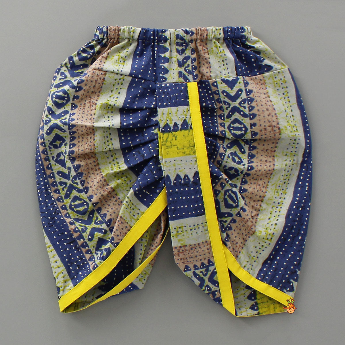 Geometric Print Angrakha Kurta And Dhoti With Matching Cap And Booties