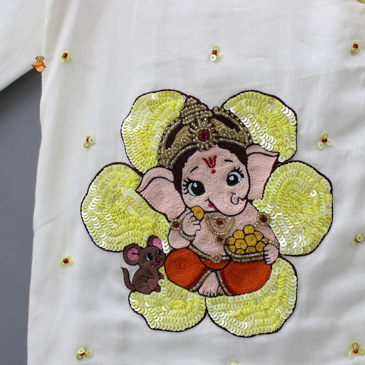 Ganesha Embroidered Angrakha Kurta With Striped Dhoti
