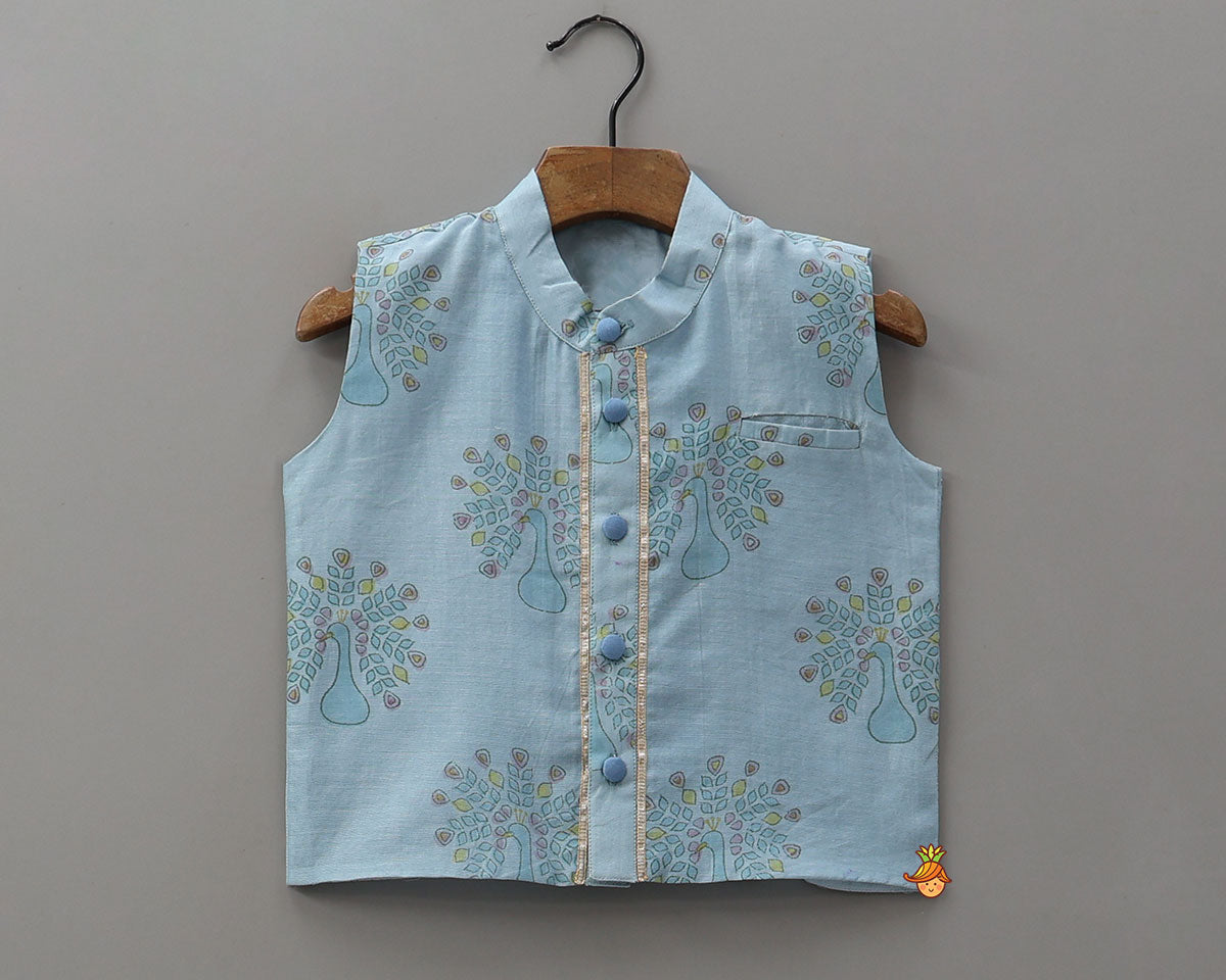Traditional Kurta With Printed Jacket And Pyjama