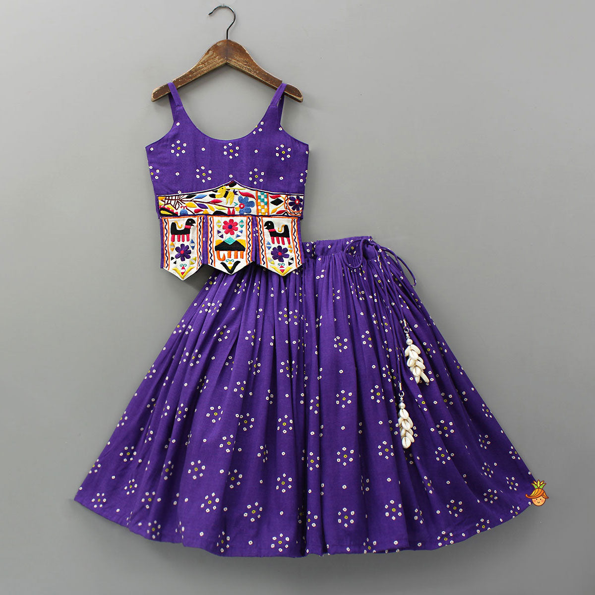 Bandhani Printed Embroidered Patchwork Top With Lehenga