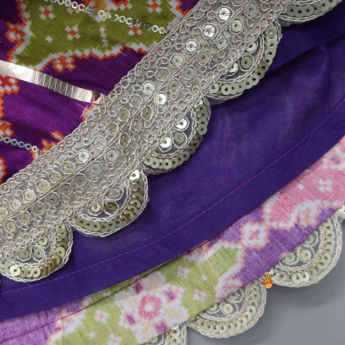 Patola Inspired Printed Crop Top With Flared Lehenga And Dupatta