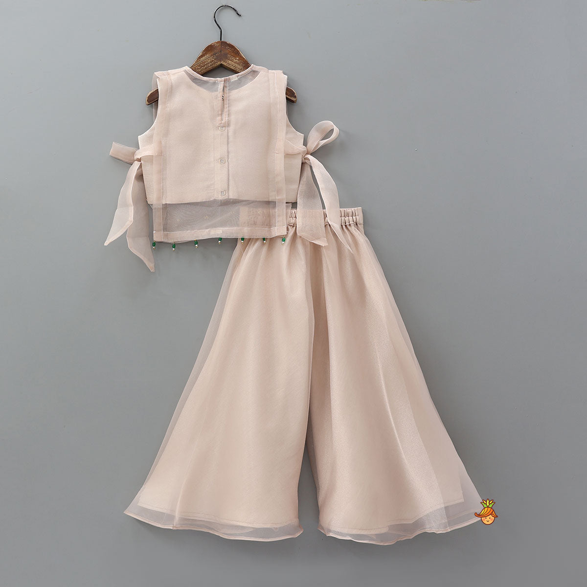 Round Neck Inner Top With Jacket Style Tie Up Shimmery Top And Palazzo