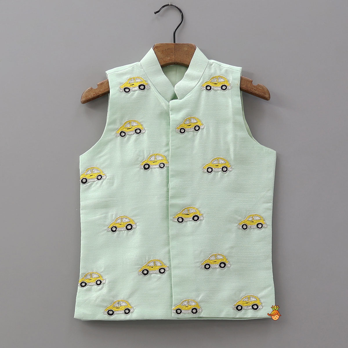 Kurta With Cute Car Motif Embroidered Jacket And Pyjama