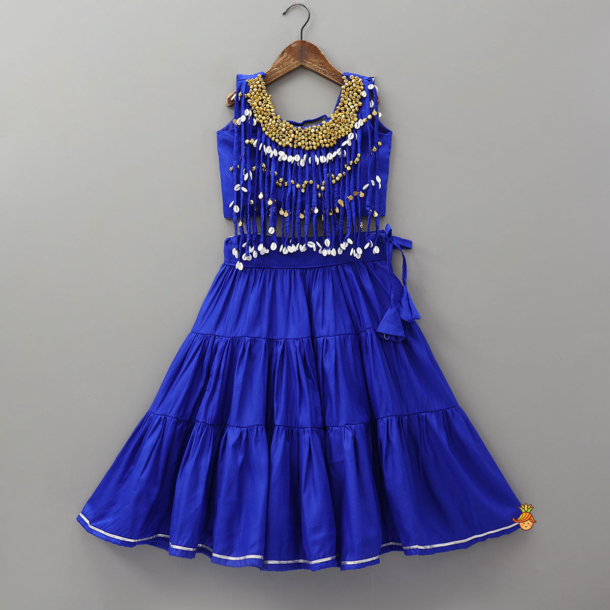 Statement Ghungroo Embellished Top With Tiered Flared Lehenga