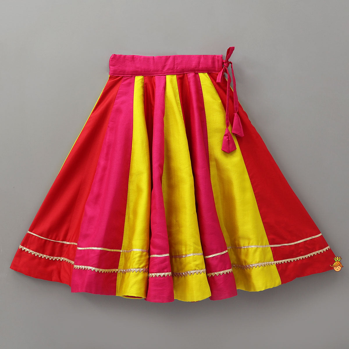 Mirror Embroidered Top Paired With Panelled Flared Lehenga