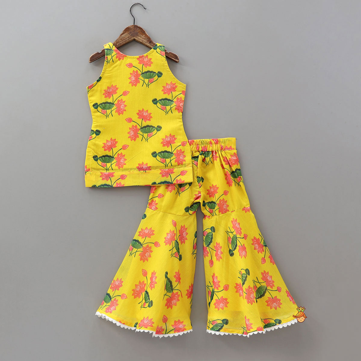 Lace Work Yoke Kurti And Sharara With Matching Dupatta