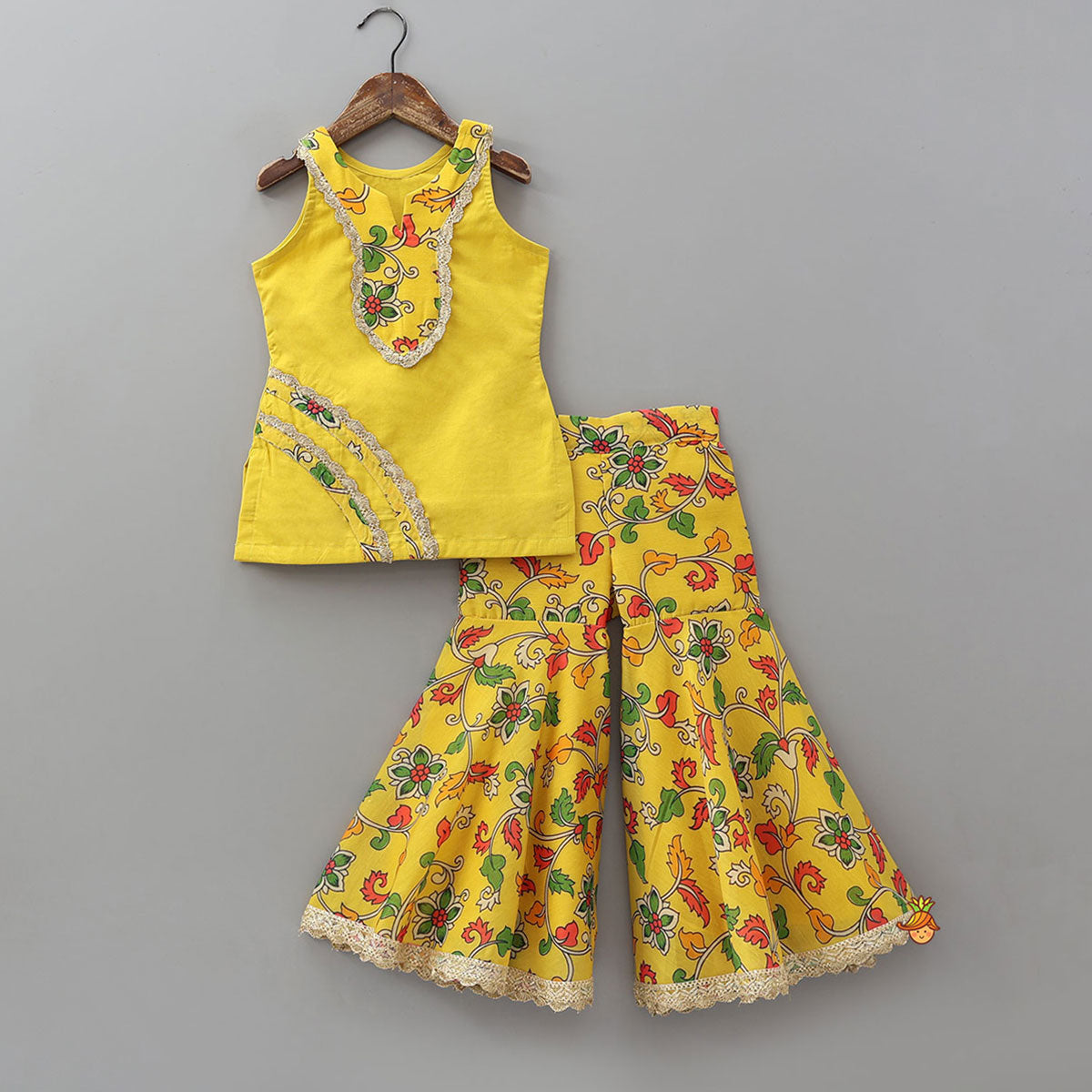 Printed Yoke Kurti And Sharara With Matching Dupatta