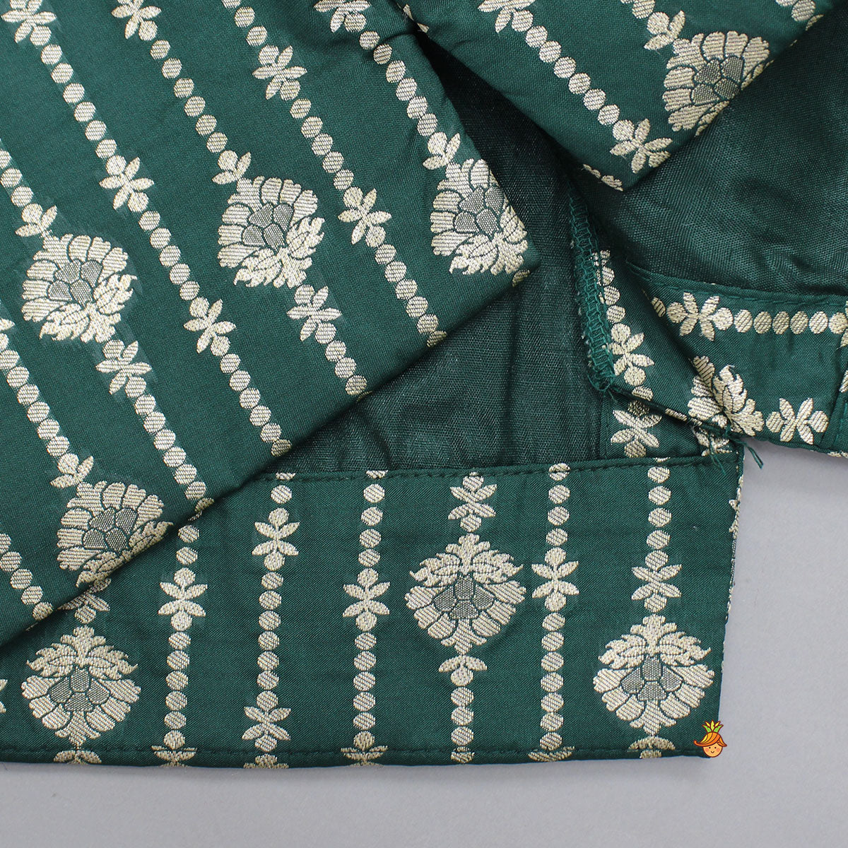 Kurta With Printed Asymmetrical Overlap Jacket And Pyjama