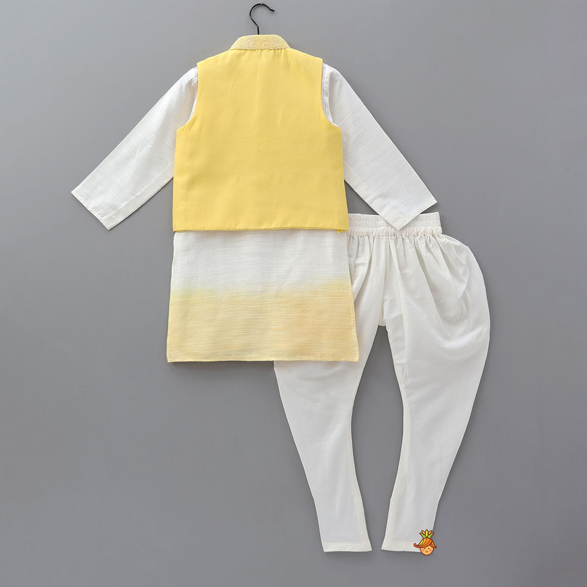 Ombre Kurta With Paisley Chikankari Inspired Jacket And Churidar