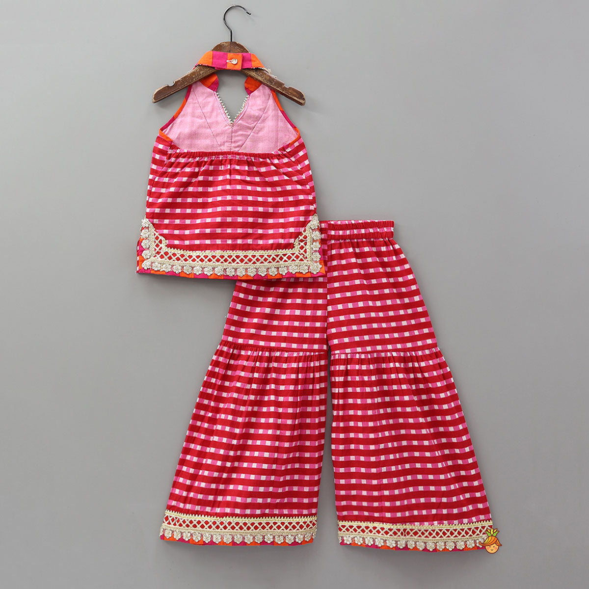 Checkered Lace Detailed Kurti And Flared Palazzo