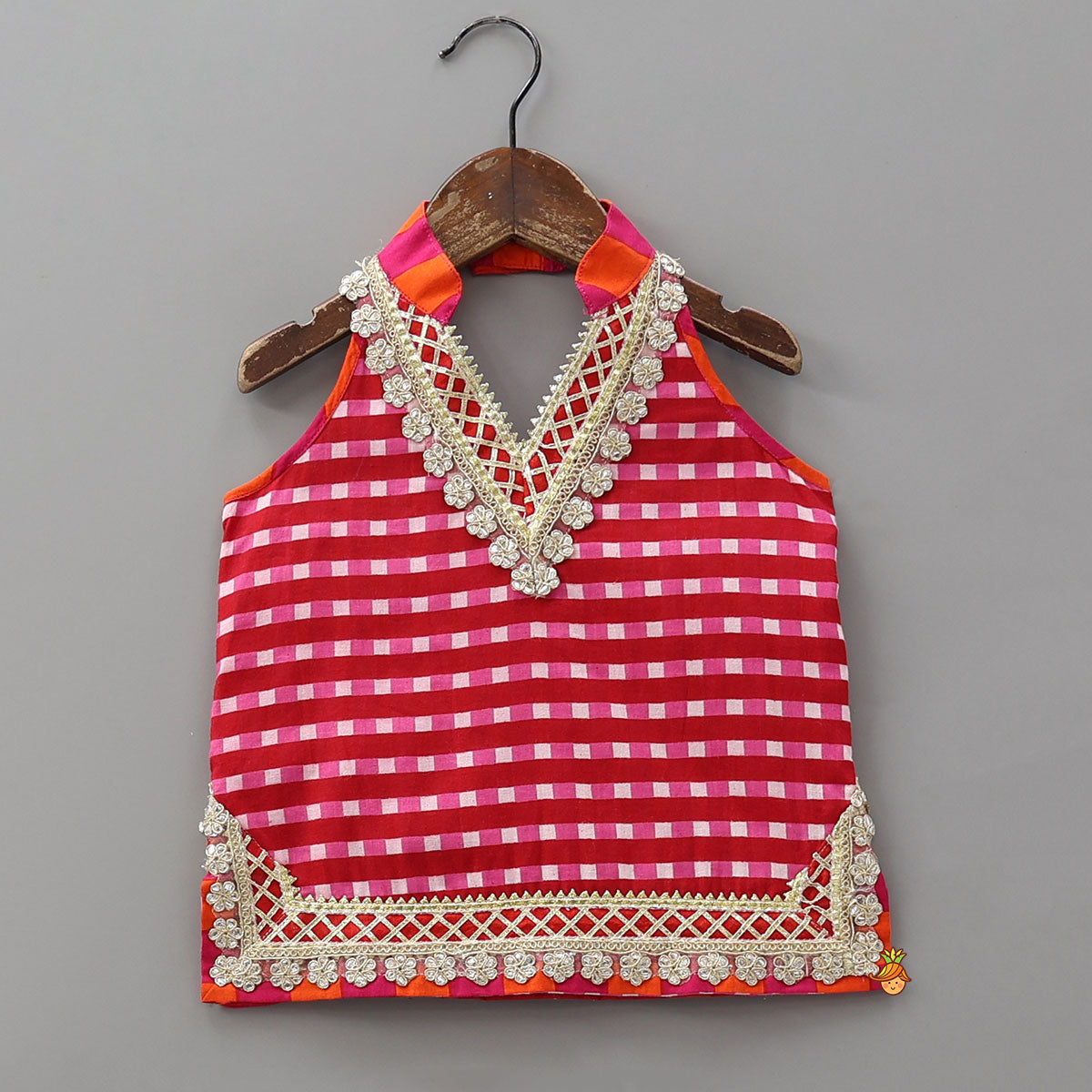 Checkered Lace Detailed Kurti And Flared Palazzo