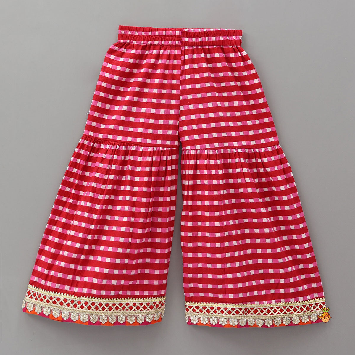 Checkered Lace Detailed Kurti And Flared Palazzo