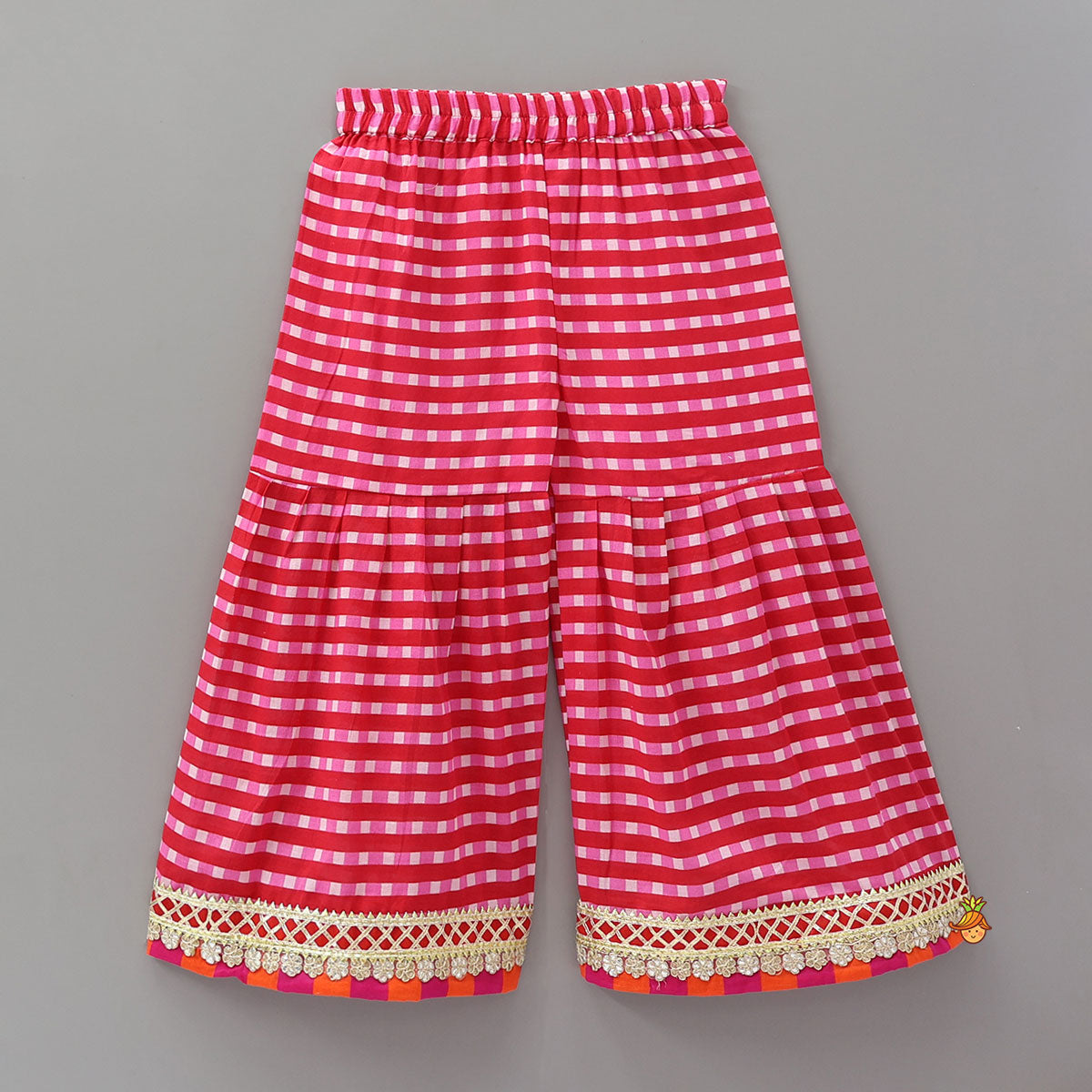 Checkered Lace Detailed Kurti And Flared Sharara With Dupatta
