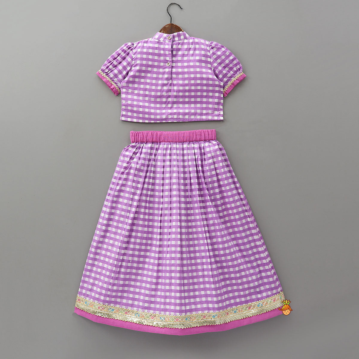 Checkered Top And Lehenga With Sheer Dupatta