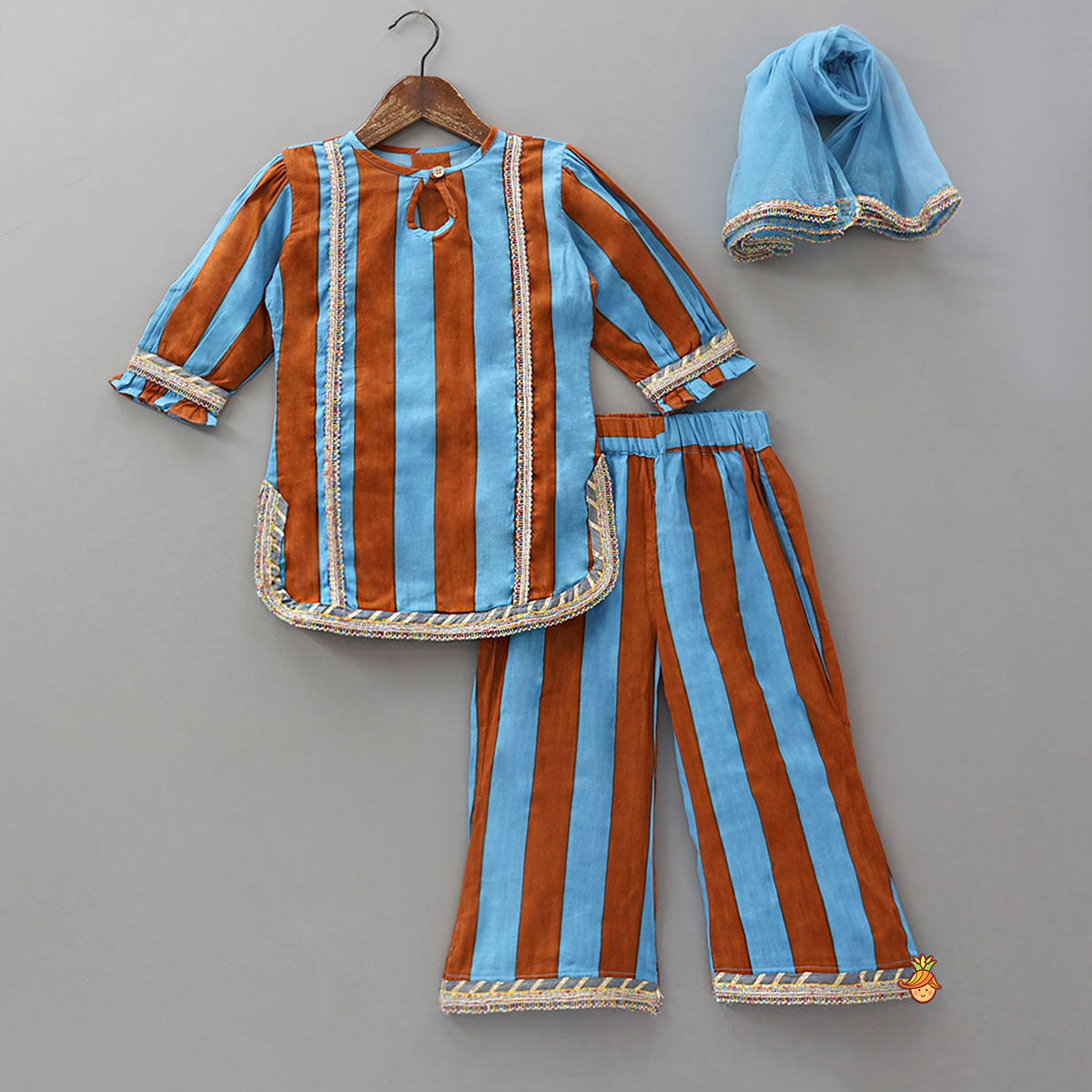 Dual Tone Striped Kurti And Palazzo With Dupatta