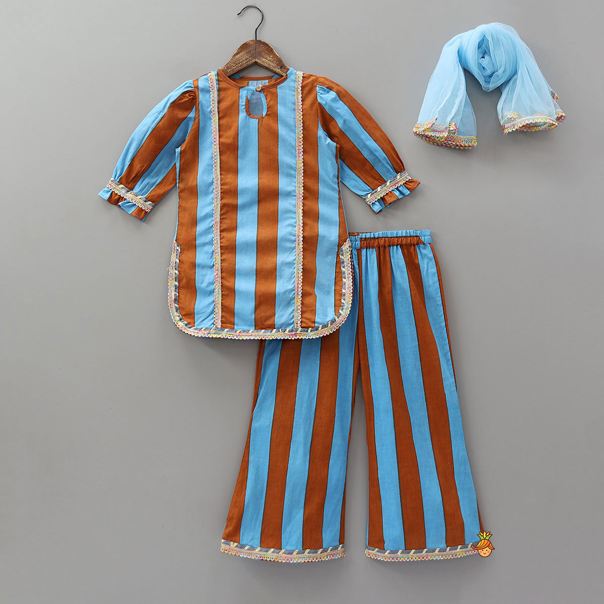 Dual Tone Striped Kurti And Palazzo With Dupatta